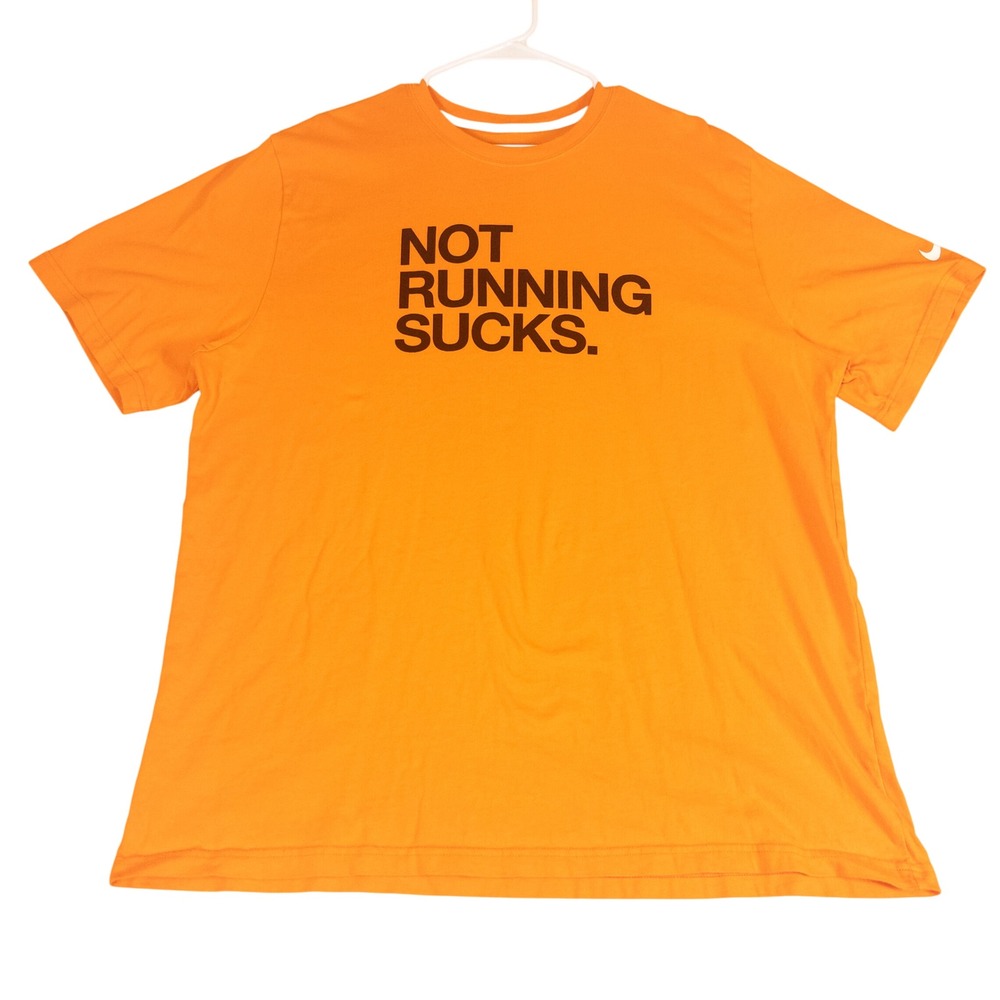 Nike Mens Not Running Sucks Graphic T-Shirt Orange XXL Regular Fit Short Sleeve